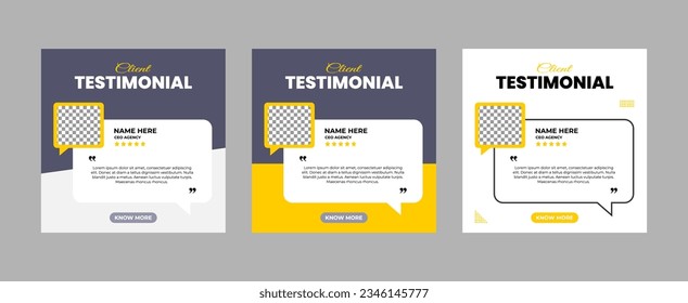 Clients or customer testimonial social media post design. Customers service feedback review poster or web banners.	