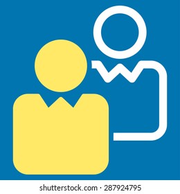 Clients icon from Business Bicolor Set. This flat vector symbol uses yellow and white colors, rounded angles, and isolated on a blue background.