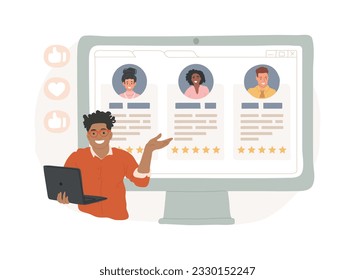 Los clientes aislaron la ilustración vectorial de concepto. Página de inicio de nuestros clientes, página web corporativa, página de negocios, clientes principales del proyecto, barra de menú, diseño de navegación, interfaz de usuario, concepto de vector de elemento web.