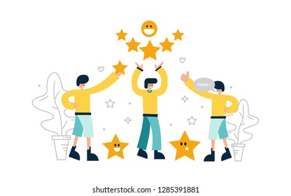Clients rate. Customer feedback with star and emoji. flat vector illustation