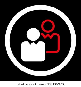 Clients vector icon. This flat rounded symbol uses red and white colors and isolated on a black background.