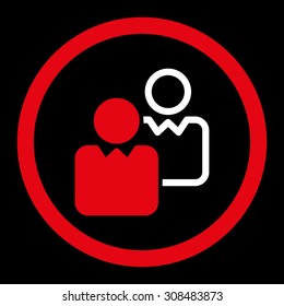 Clients vector icon. This flat rounded symbol uses red and white colors and isolated on a black background.