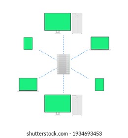 Client-server architecture scheme. Vector illustration.