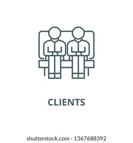 Clients,two men on sofa,partners line icon, vector. Clients,two men on sofa,partners outline sign, concept symbol, flat illustration