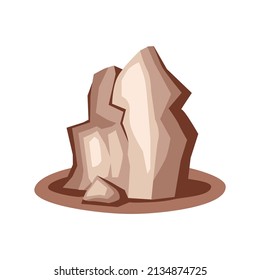 Cliff. Big Brown Cliff. Icon, Clipart For Website, Nature, Maps, Travel Applications. Vector Flat Panel Illustration, Cartoon Style.