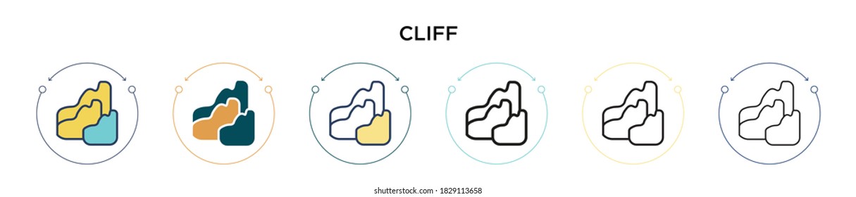 Cliff icon in filled, thin line, outline and stroke style. Vector illustration of two colored and black cliff vector icons designs can be used for mobile, ui, web