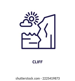 cliff icon from nature collection. Thin linear cliff, rock, mountain outline icon isolated on white background. Line vector cliff sign, symbol for web and mobile