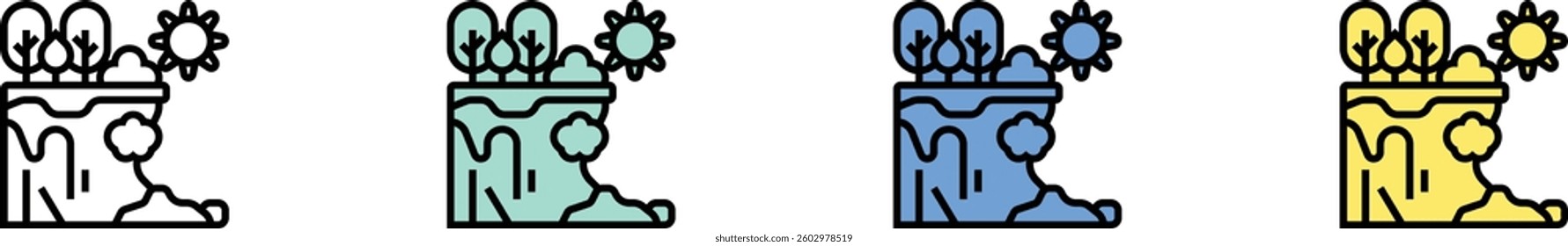 cliff icon. Outline, Green, Blue and Yellow Style Design Isolated On White Background