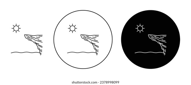 Cliff icon set in black. rock slide vector sign. landslide erosion symbol for Ui designs.