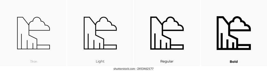 icono de acantilado. Diseño de estilo fino, ligero, regular y audaz aislado sobre fondo blanco