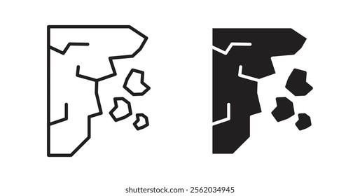 Cliff icons in flat and line style set.