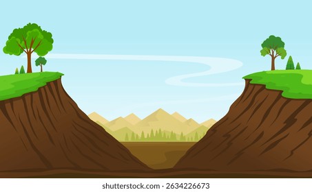 Vector de fondo de paisaje de acantilado, ilustración de fondo de dibujos animados