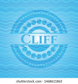 Cliff light blue water wave badge background. Vector Illustration. Detailed.