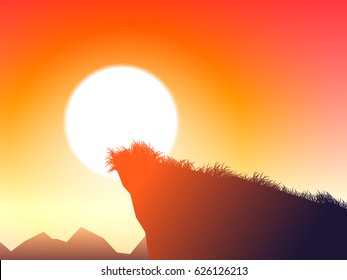 cliff and moon and grass at evening