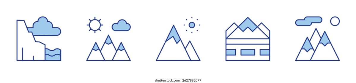 cliff, mountains, mountain. Mountain Icon vector illustration. Line Duotone style. Editable stroke.