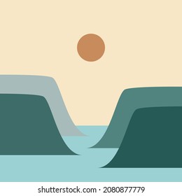cliff with river image in retro color