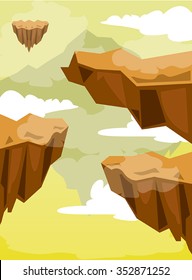 Cliff In The Sky Background - Brown Cliff With Mountain View Cartoon Vector