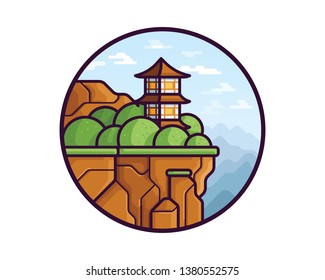 Cliff temple vector illustration