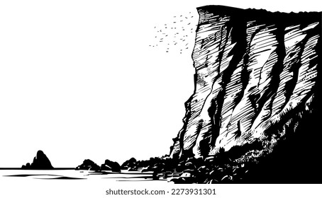 Cliff vector black line illustration isolated white  Sketch art