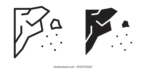 Cliff vector icon set black filled and outlined style.