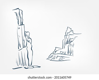 cliff vector ink illustration sketch japanese chinese style line art design view