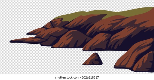 Cliff, vector sea rocky coast isolated on white background. Vector illustration in flat cartoon style