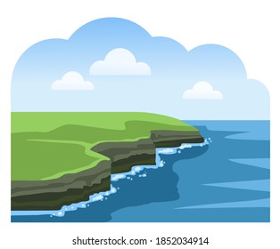 Cliffs of Moher. Irish attraction. Travel to Ireland. Sea scenic view. Colorful vector illustration.