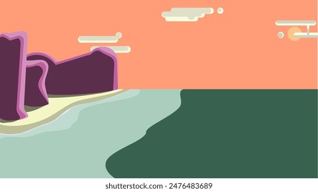 Cliffside Serenity: Beach with Tall Cliffs and Sparse Clouds Illustration