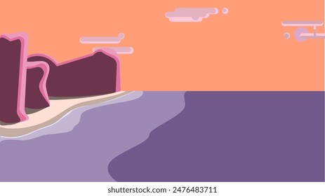 Cliffside Serenity: Beach with Tall Cliffs and Sparse Clouds Illustration