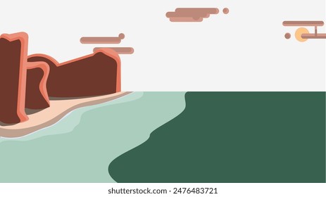 Cliffside Serenity: Beach with Tall Cliffs and Sparse Clouds Illustration