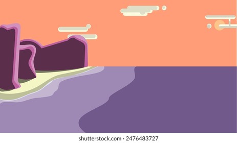 Cliffside Serenity: Beach with Tall Cliffs and Sparse Clouds Illustration