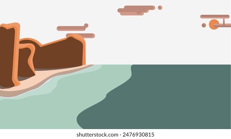 Cliffside Serenity: Beach with Tall Cliffs and Sparse Clouds Illustration