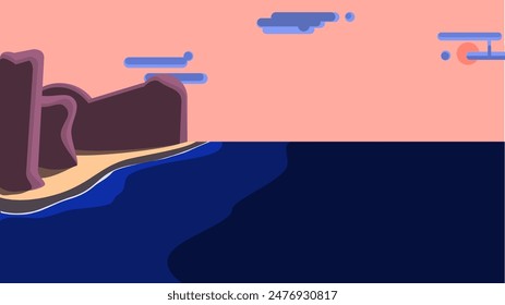 Cliffside Serenity: Beach with Tall Cliffs and Sparse Clouds Illustration