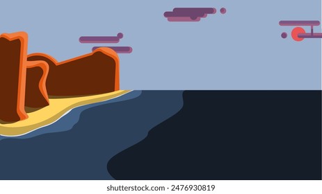 Cliffside Serenity: Beach with Tall Cliffs and Sparse Clouds Illustration