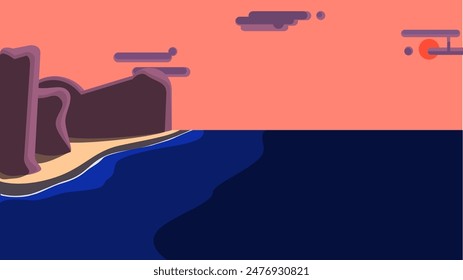 Cliffside Serenity: Beach with Tall Cliffs and Sparse Clouds Illustration