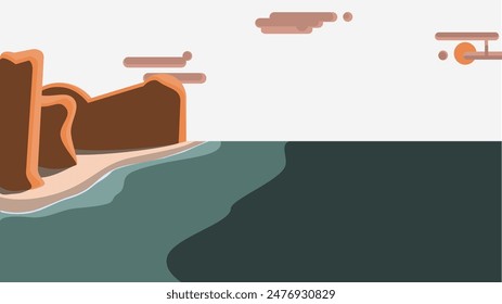 Cliffside Serenity: Beach with Tall Cliffs and Sparse Clouds Illustration