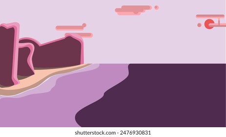 Cliffside Serenity: Beach with Tall Cliffs and Sparse Clouds Illustration