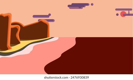 Cliffside Serenity: Beach with Tall Cliffs and Sparse Clouds Illustration