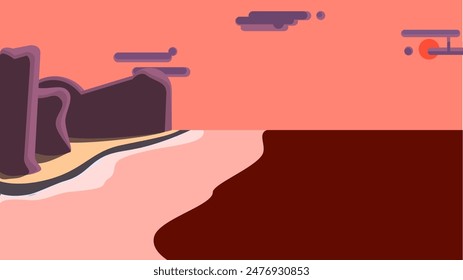 Cliffside Serenity: Beach with Tall Cliffs and Sparse Clouds Illustration