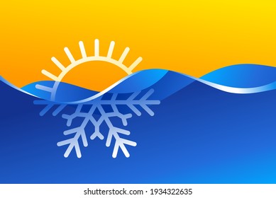 Climat change from hot to cold - half sun half snowflake - climate control, weather difference icon. Vector illustration