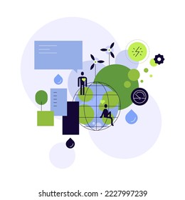 Climat, planet and humans. Sources of Earth. Ecological statistics. Chart and infographic element. Flat illustration. Vector file.