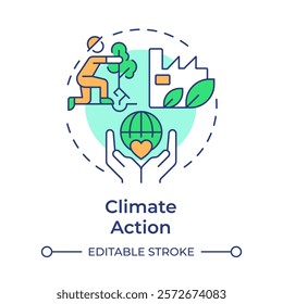 Climate action multi color concept icon. Green production, forestation. Ecology preservation. Round shape line illustration. Abstract idea. Graphic design. Easy to use in infographic, presentation