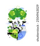 Climate action. People together growing sustainable world and fighting with climate disasters. Modern flat illustration. Vector file.