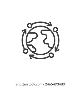 Climate Action Plan line icon. linear style sign for mobile concept and web design. Sustainability outline vector icon. Globe and arrows symbol, logo illustration. Vector graphics