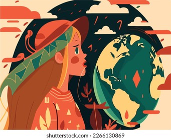 Climate anxiety and crisis vector illustration. Perfect for illustrating psychological distress and the effect because of natural disasters, forest fires, and global warming issues. Eco concept