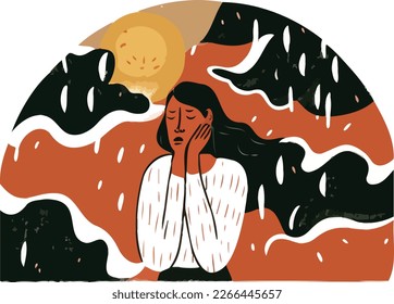 La ansiedad climática y la ilustración vectorial de la crisis. Perfecto para ilustrar el malestar psicológico y el efecto de los desastres naturales, los incendios forestales y las cuestiones relativas al calentamiento planetario. Concepto ecológico