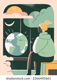 Climate anxiety and crisis vector illustration. Perfect for illustrating psychological distress and the effect because of natural disasters, forest fires, and global warming issues. Eco concept