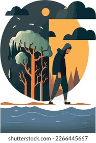 Climate anxiety and crisis vector illustration. Perfect for illustrating psychological distress and the effect because of natural disasters, forest fires, and global warming issues. Eco concept