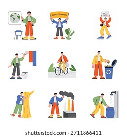 Conjunto de Ilustrações Planas do Vetor de Consciência do Clima 3