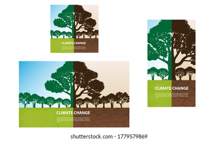 Climate Change Abstract Background With Tree, Grass And Crack Ground